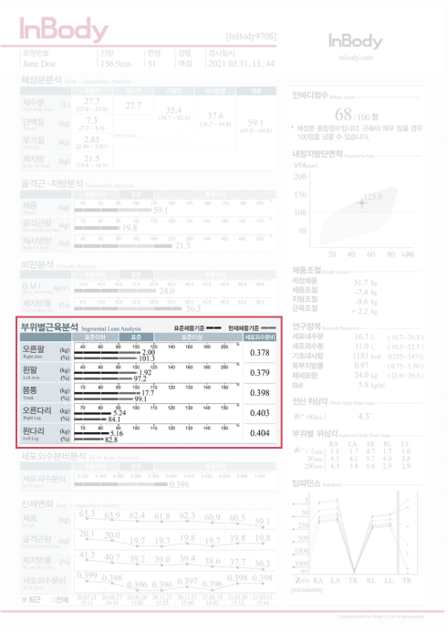 부위별 근육 분석을 통한 근육 불균형 확인